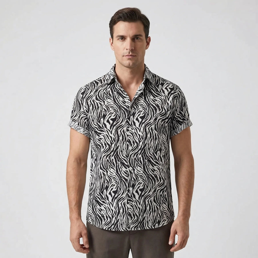 Leoprino | Camicia da uomo a maniche corte con motivo leopardato