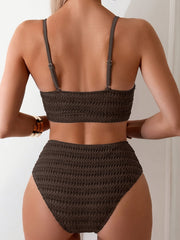 Heidi-Mode | Hoch Taille Bikini Satz mit Textur und Spaghettiträgern Trendy & Bequeme Strandlook