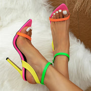Magdalena | Bunte Sandalen mit hohem Absatz und Neonriemen