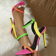 Magdalena | Bunte Sandalen mit hohem Absatz und Neonriemen