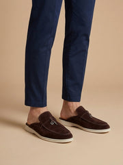 Loafer Herren | Offener Mule-Slipper mit Wildleder-Optik & Metallanhänger