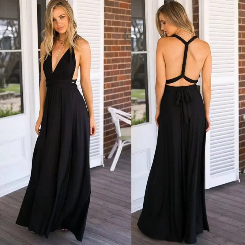 Emily - Damen bodenlanger langer Rock & Brautjungfernkleid mit verschiedenen Tragevarianten