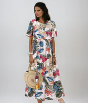 Sommerkleid Damen | Tropisches Blumenmuster & Fließender Stufenrock