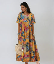 Sommerkleid Damen | Tropisches Blumenmuster & Fließender Stufenrock