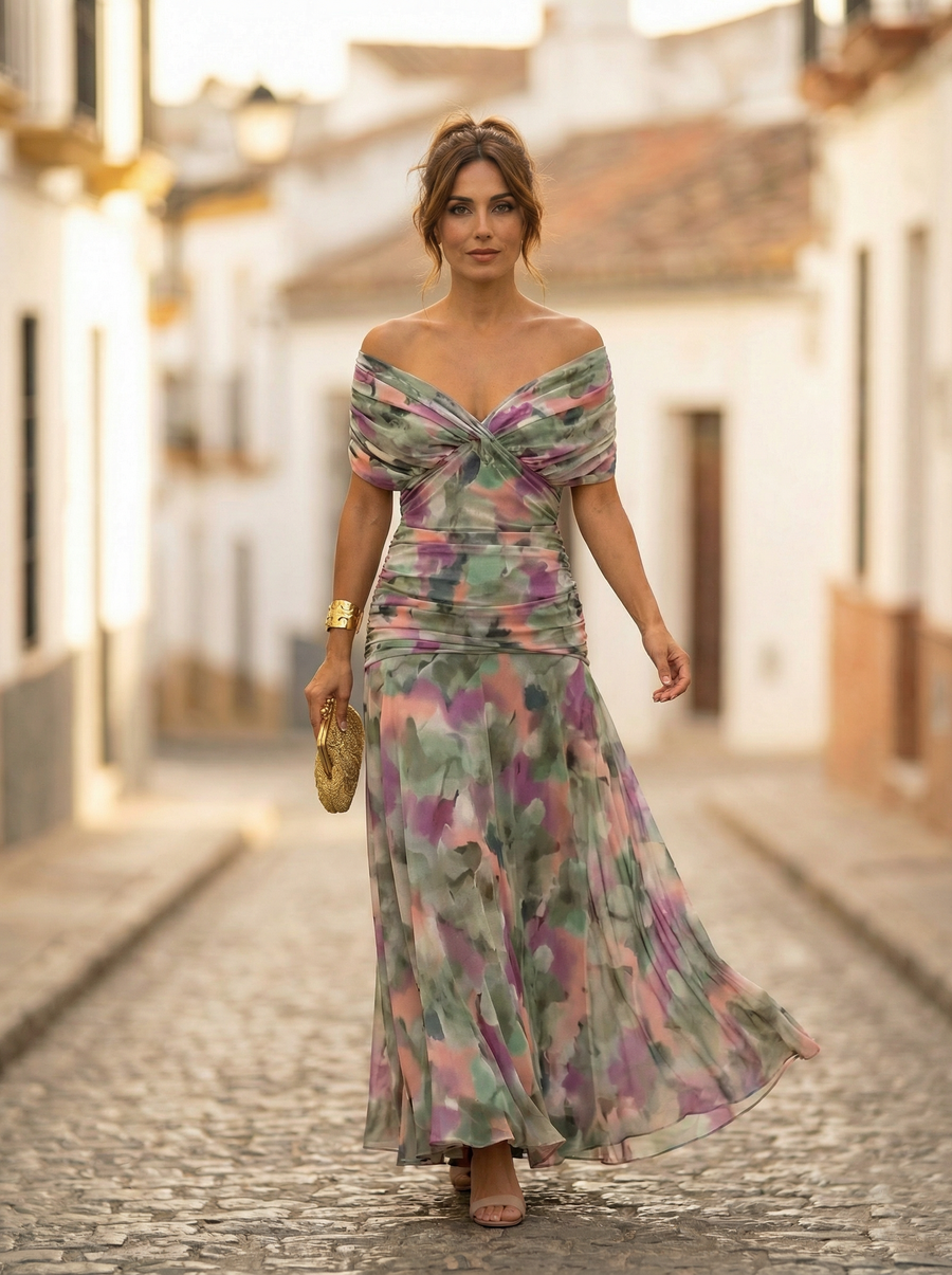 Löwe | Elegantes langes Damenkleid mit V-Ausschnitt