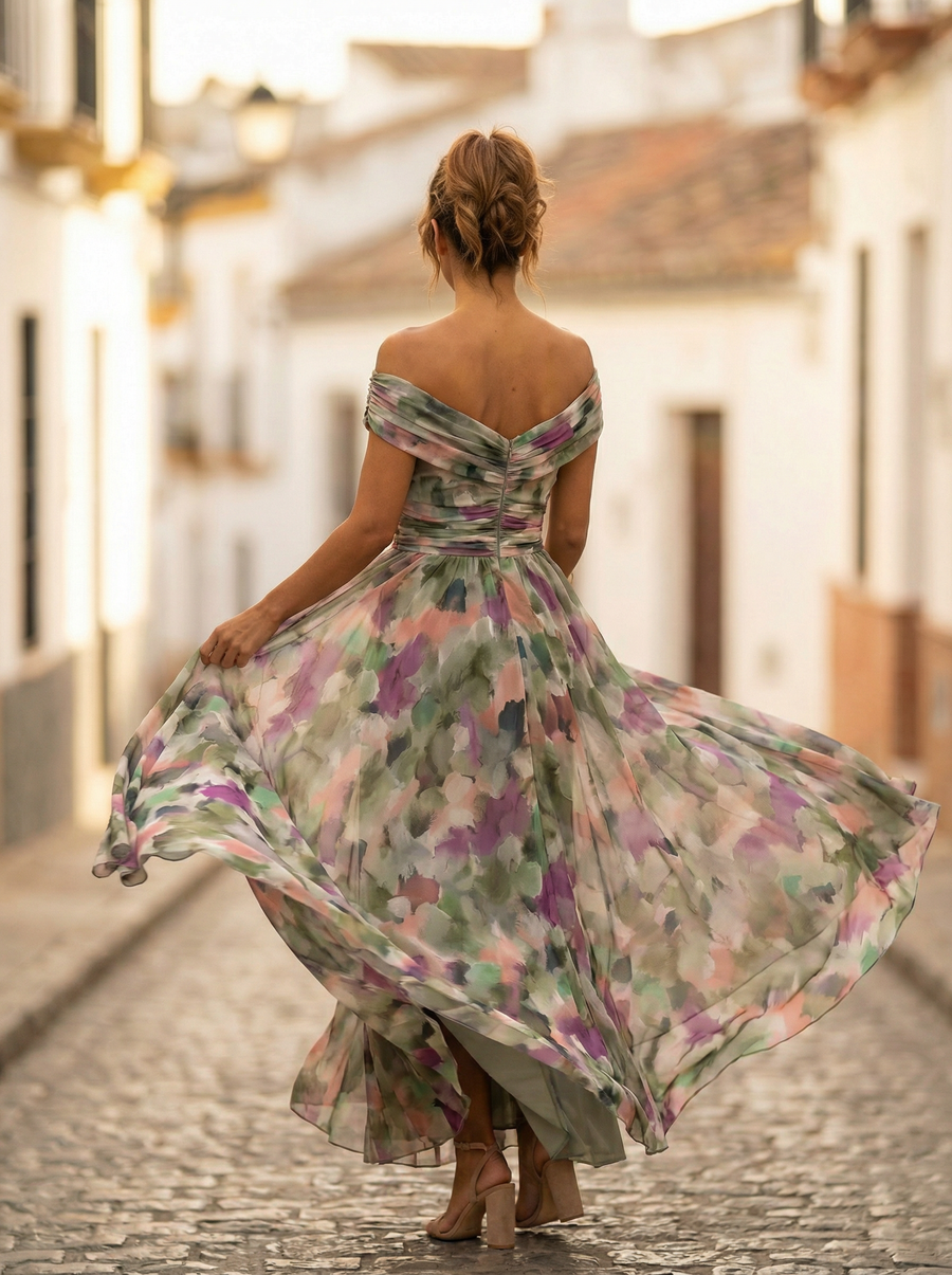 Löwe | Elegantes langes Damenkleid mit V-Ausschnitt