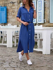 Lucie – Elegantes Button-Down-Hemdkleid für Damen | Langärmliges Hemdblusenkleid im Bohemian-Stil mit Gürtel