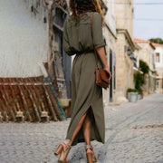 Lucie – Elegantes Button-Down-Hemdkleid für Damen | Langärmliges Hemdblusenkleid im Bohemian-Stil mit Gürtel