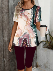 Zweiteiler Damen Sommer | Bedrucktes T-Shirt & Stretch-Capri-Leggings