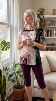 Zweiteiler Damen Sommer | Bedrucktes T-Shirt & Stretch-Capri-Leggings