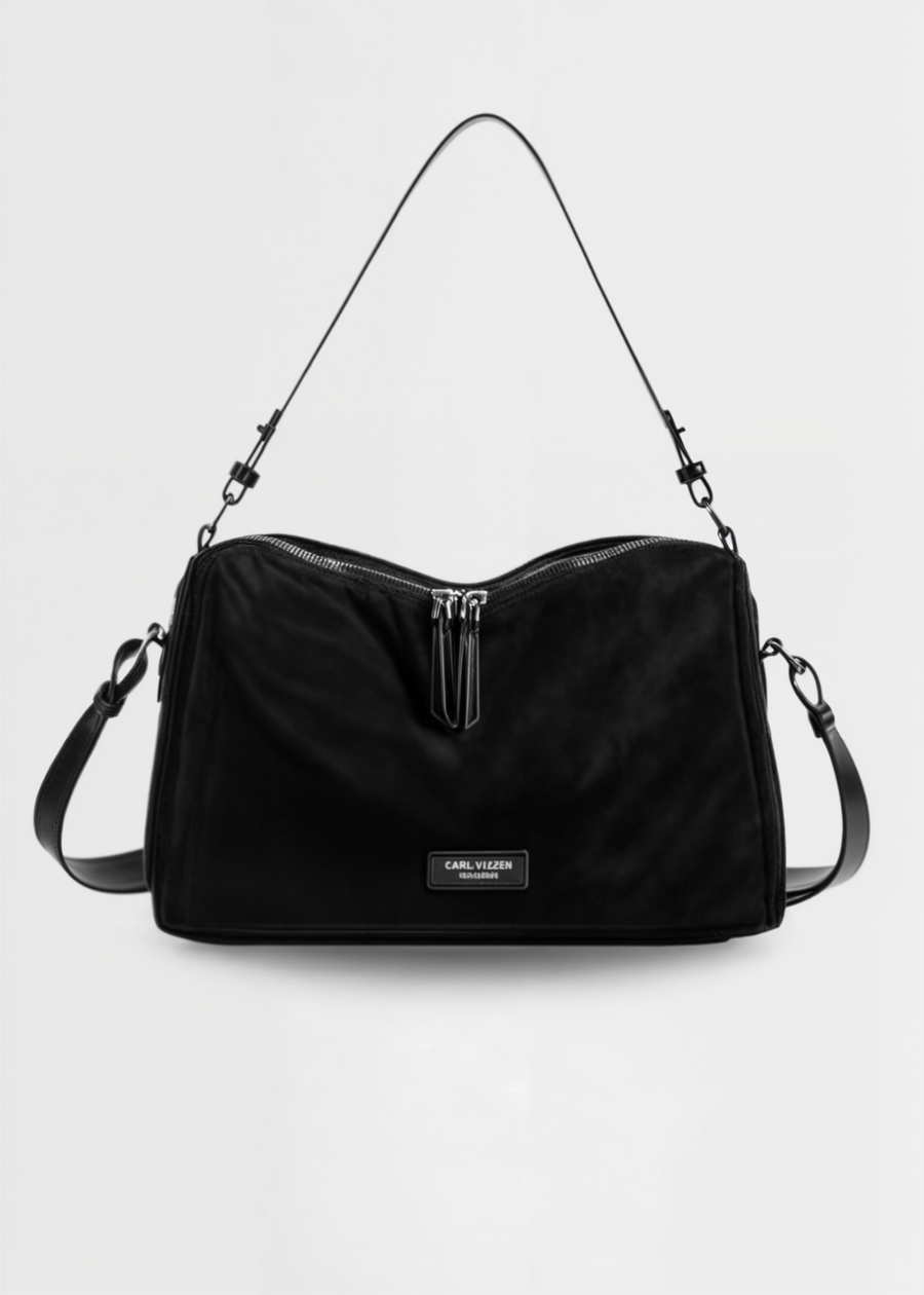 Vegane Wildleder Umhängetasche Damen – Kompakte Bucket Bag mit Reißverschluss