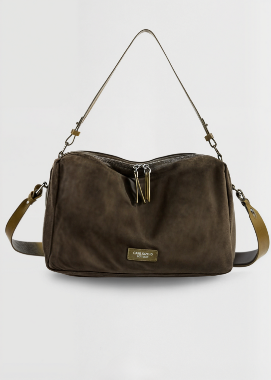 Vegane Wildleder Umhängetasche Damen – Kompakte Bucket Bag mit Reißverschluss