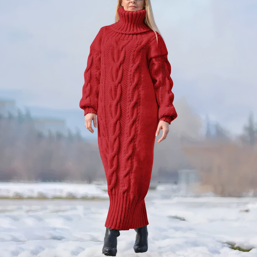 Elegantes Warmes Maxi-Kleid Mit Hohem Kragen
