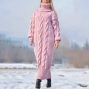 Elegantes Warmes Maxi-Kleid Mit Hohem Kragen