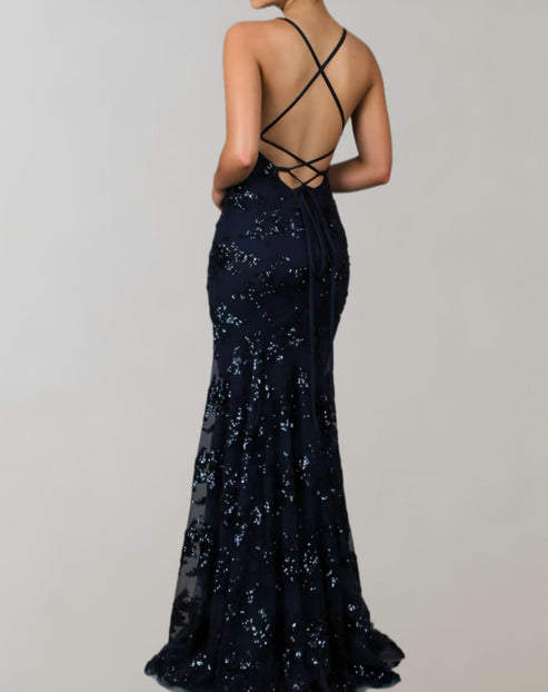 Aria - ärmelloses und rückenfreies kleid mit wunderschönen pailletten