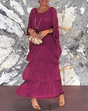Maxikleid Damen | Fließendes Stufenkleid mit Fledermausärmeln