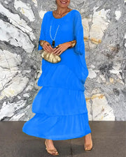 Maxikleid Damen | Fließendes Stufenkleid mit Fledermausärmeln