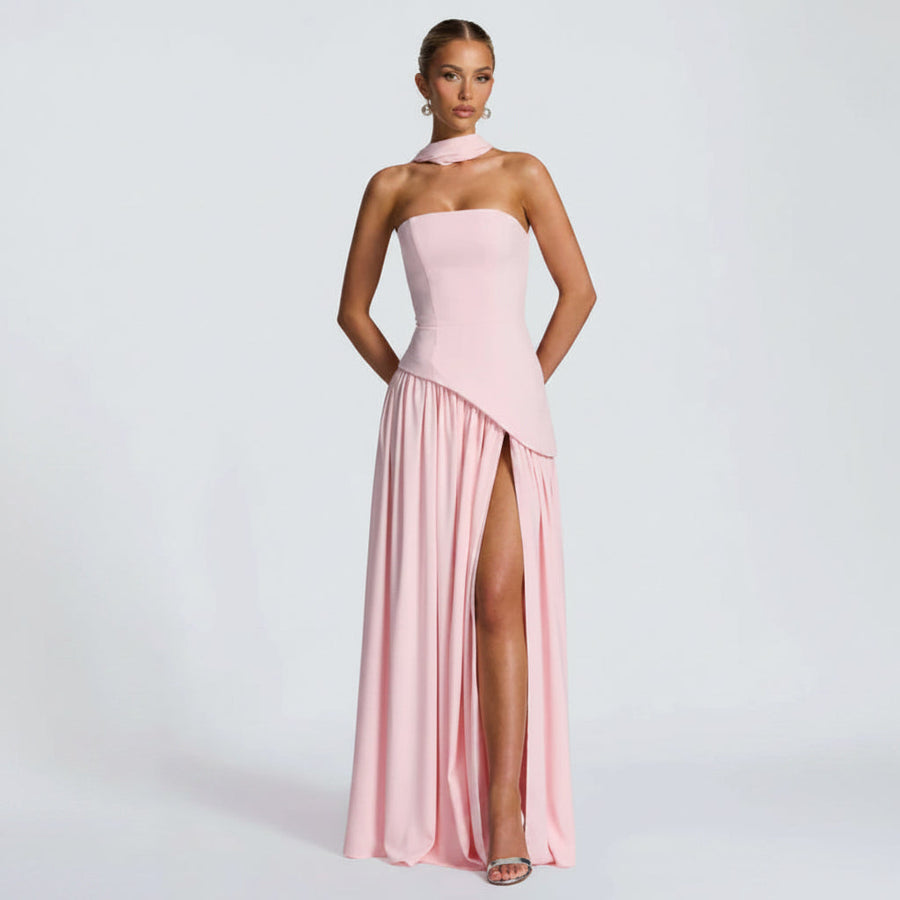 Maxikleid Damen – Trägerloser Schnitt & fließende Silhouette