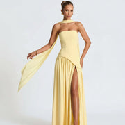 Maxikleid Damen – Trägerloser Schnitt & fließende Silhouette