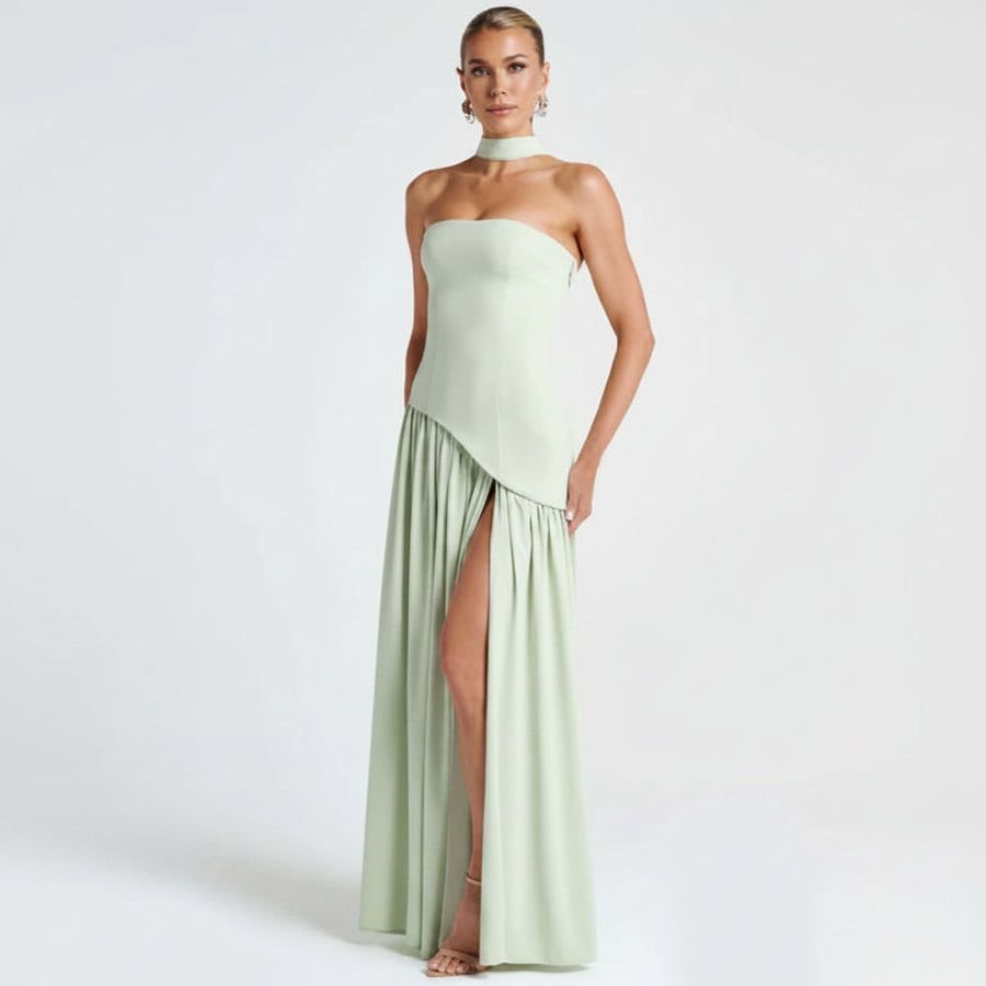 Maxikleid Damen – Trägerloser Schnitt & fließende Silhouette