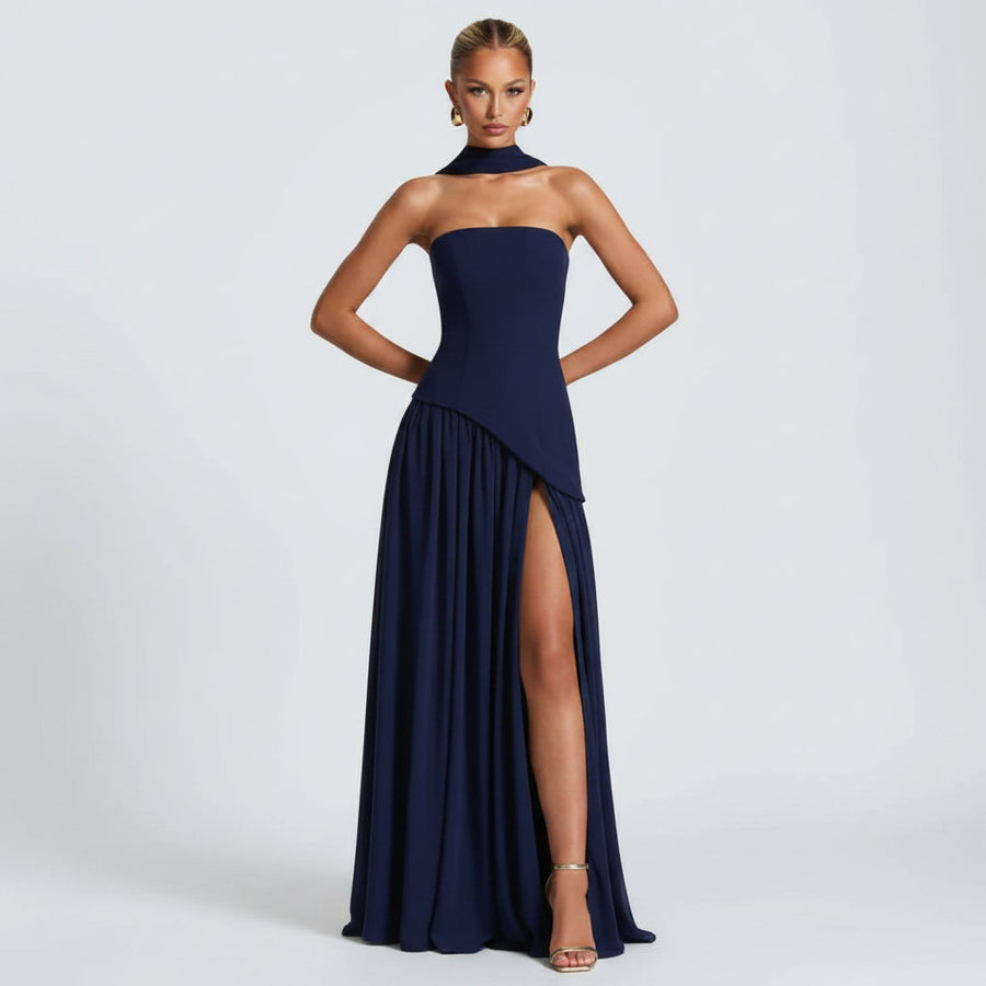 Maxikleid Damen – Trägerloser Schnitt & fließende Silhouette