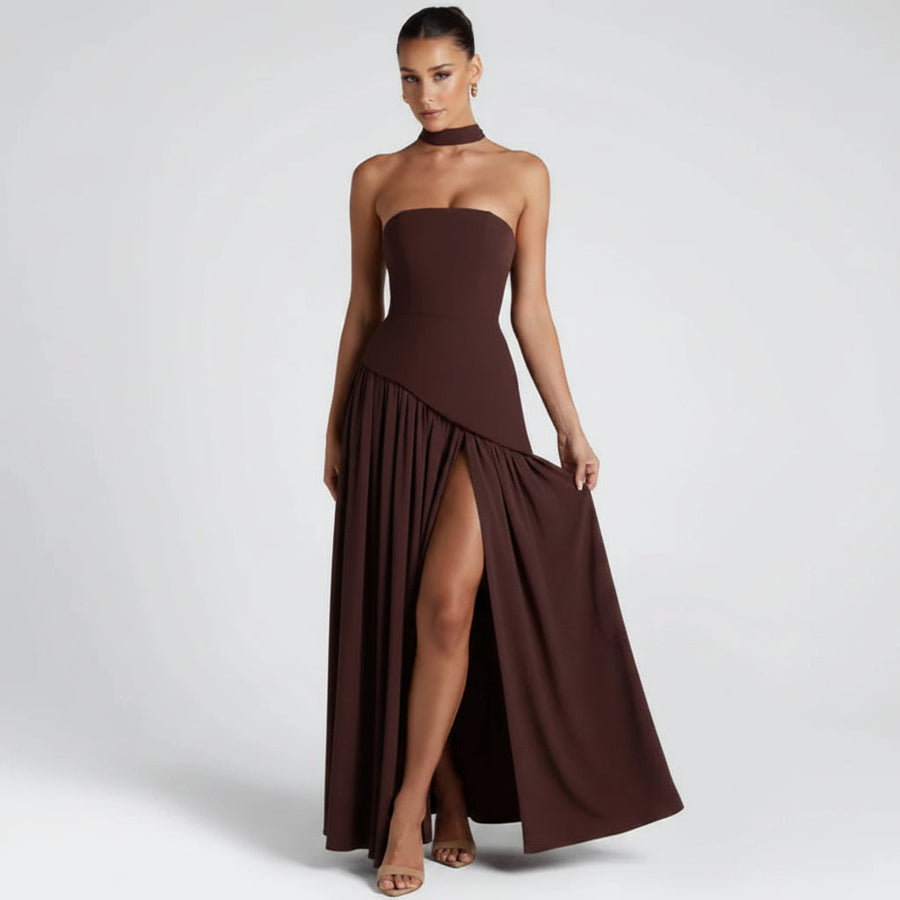 Maxikleid Damen – Trägerloser Schnitt & fließende Silhouette