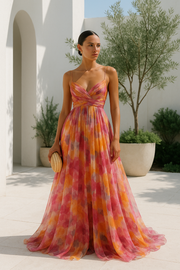 Mehrfarbiges V-Ausschnitt Kleid | Festliches Damenkleid