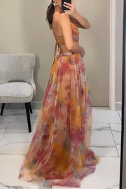 Mehrfarbiges V-Ausschnitt Kleid | Festliches Damenkleid