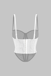 Cecilia | Elegantes Mesh-Korsett-Top mit Kontrastpaspeln
