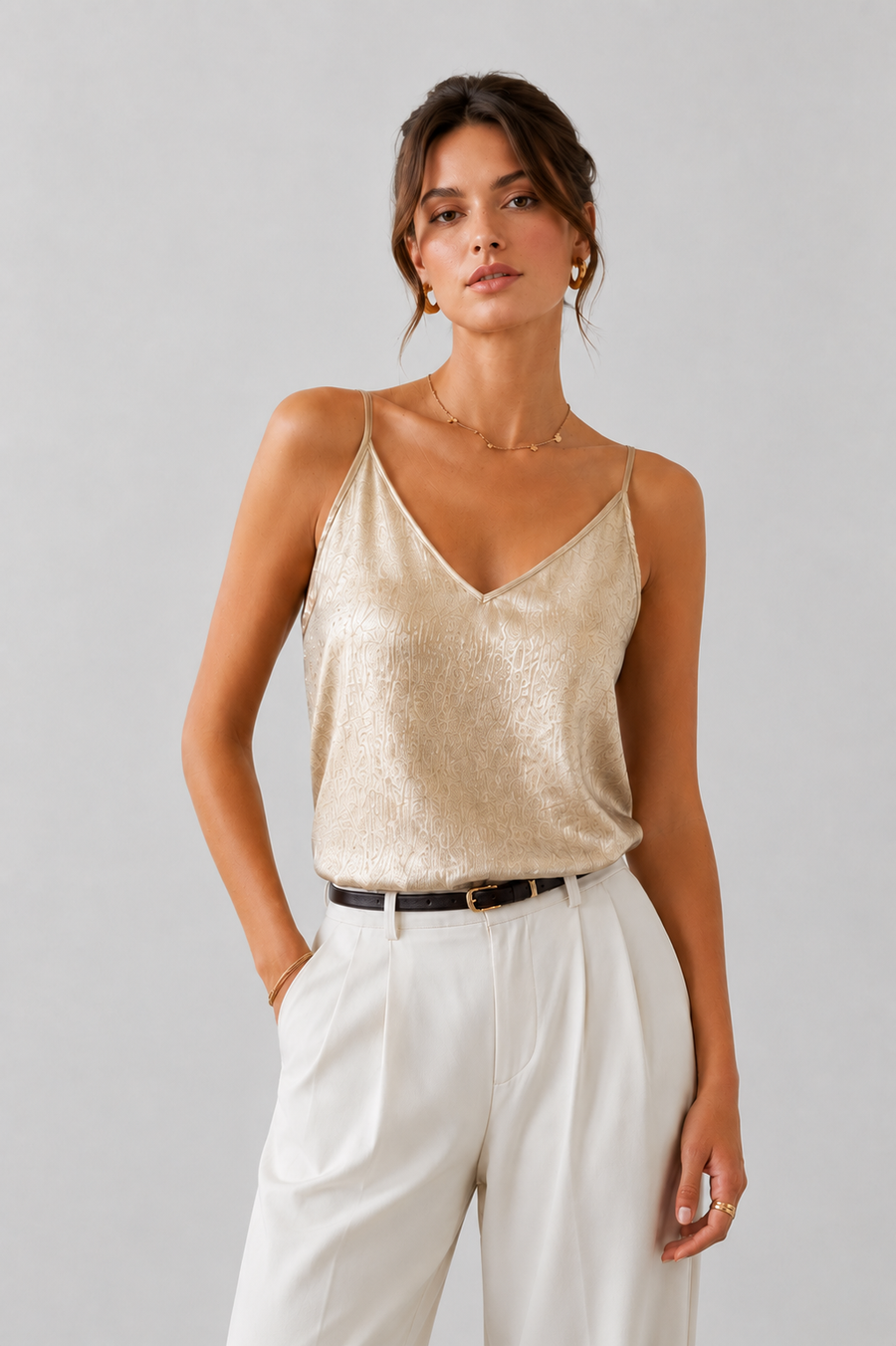 Top metallico con scollo a V | Canotta da donna
