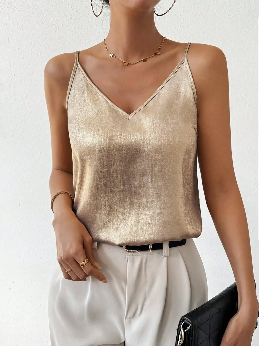 Top metallico con scollo a V | Canotta da donna
