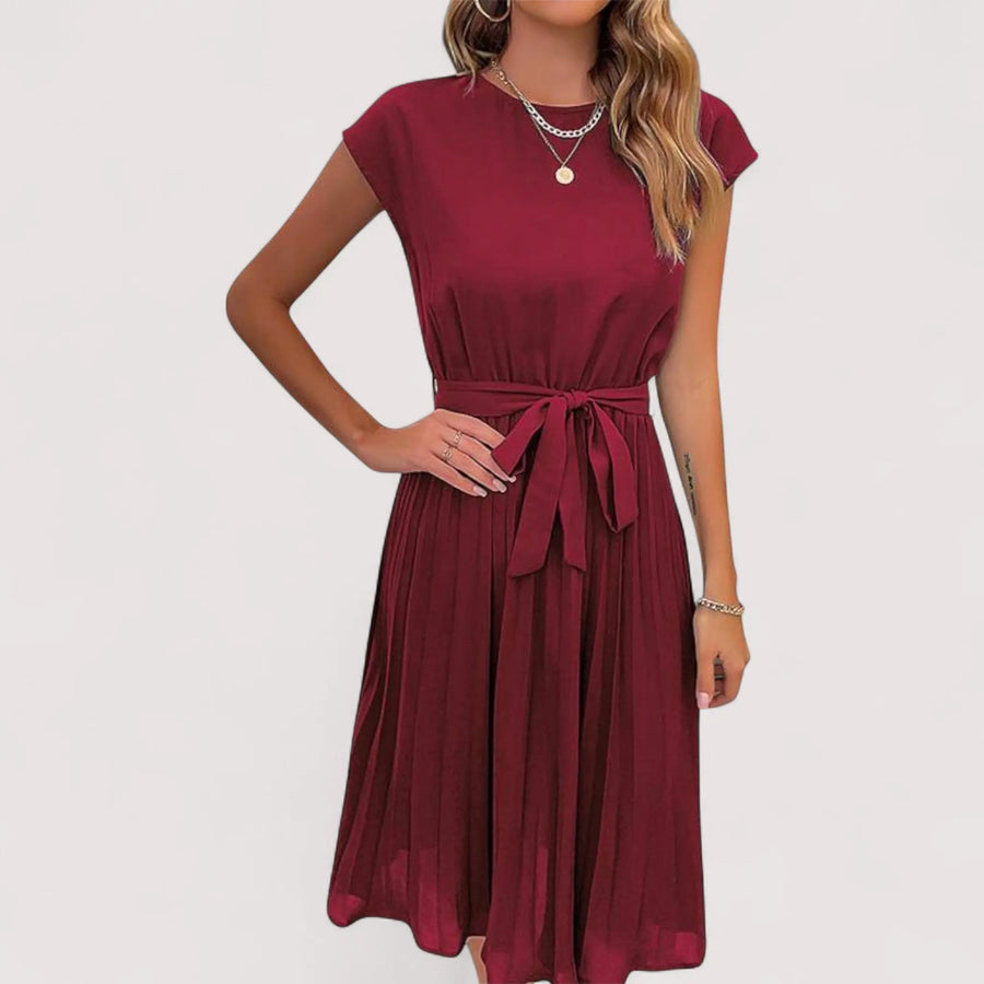 Midikleid Damen | Plissiert & Bindegürtel Elegant