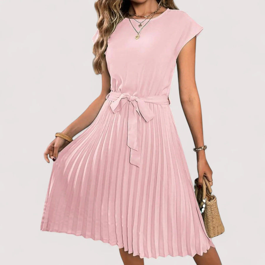 Midikleid Damen | Plissiert & Bindegürtel Elegant