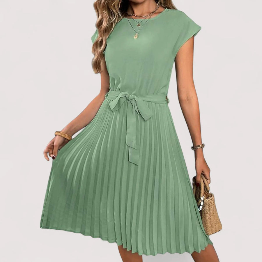 Midikleid Damen | Plissiert & Bindegürtel Elegant