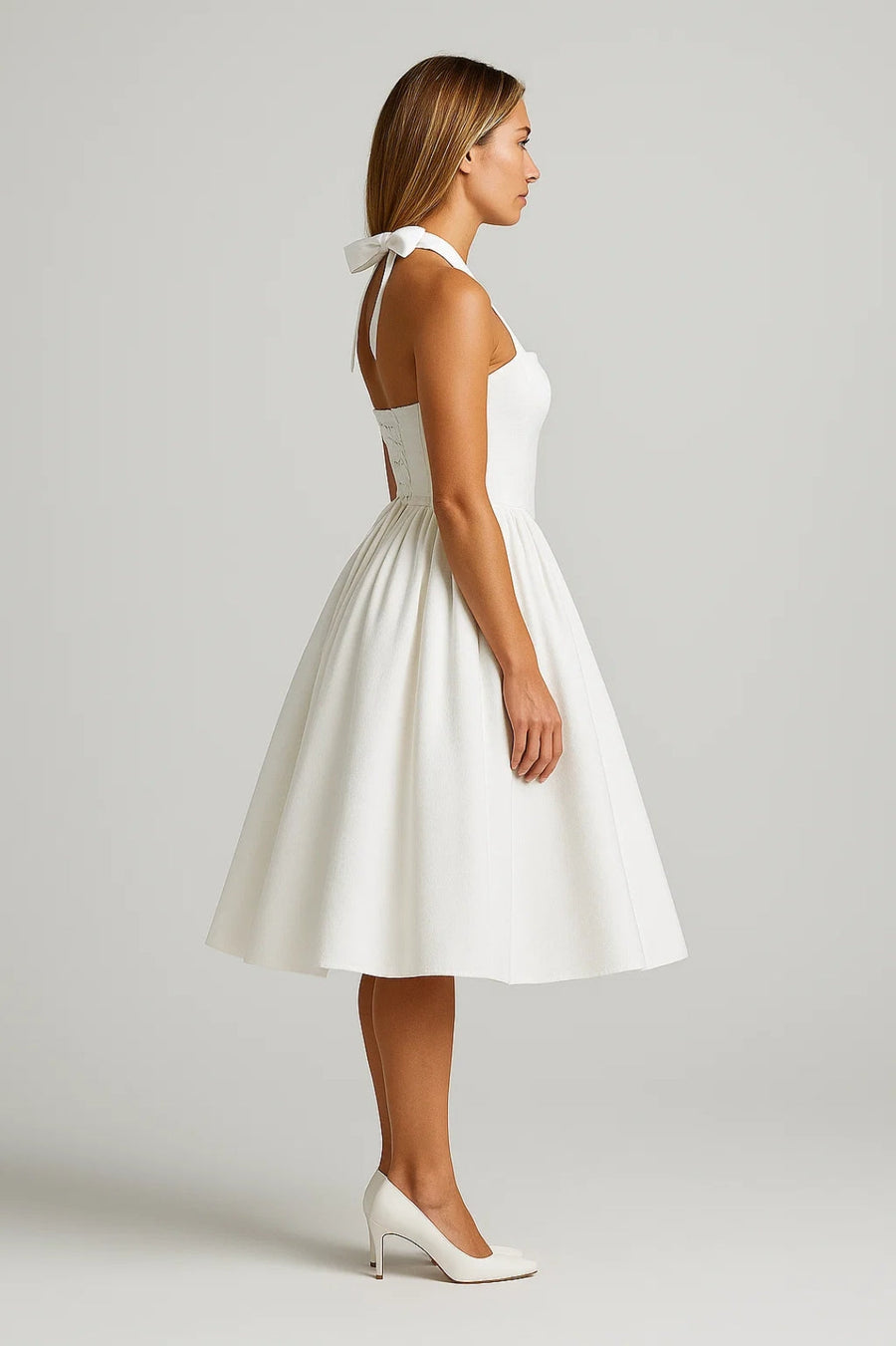 Abito midi da donna con collo halter linea a | Abito da cerimonia