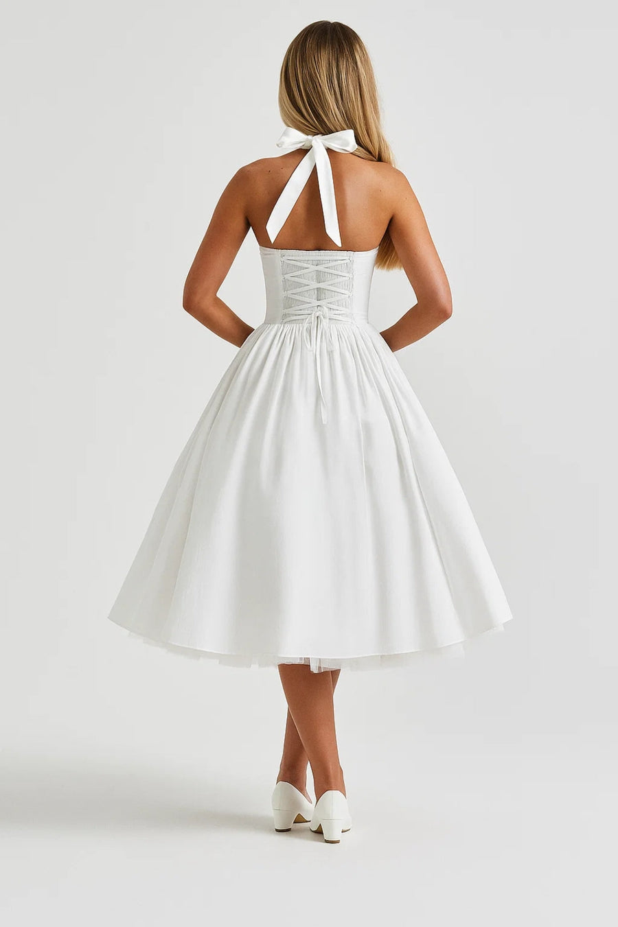 Abito midi da donna con collo halter linea a | Abito da cerimonia