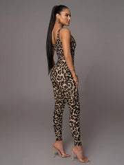 Knöchellanger Damen-Jumpsuit mit ärmellosem Tierprint