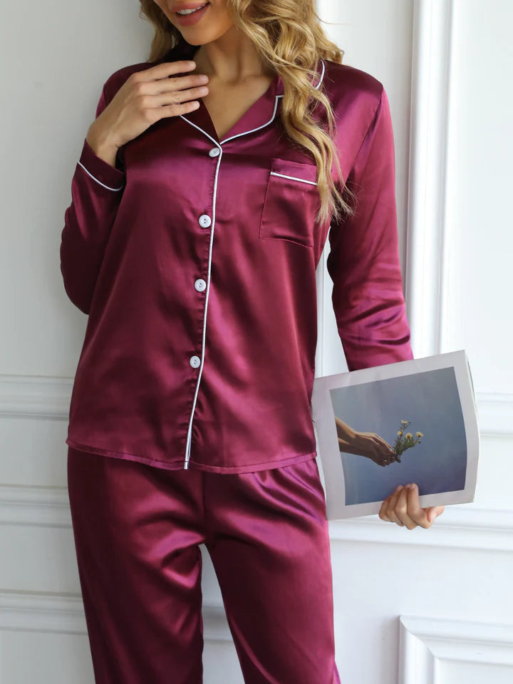Mirla Satin Pyjama-Set Damen | Elegantes Lounge-Set Langarm