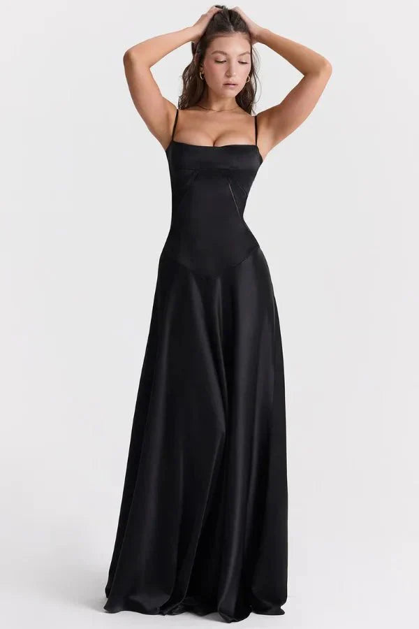 Satin-Maxikleid für Damen | Korsett-Rücken mit Schnürung