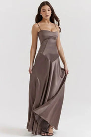 Satin-Maxikleid für Damen | Korsett-Rücken mit Schnürung