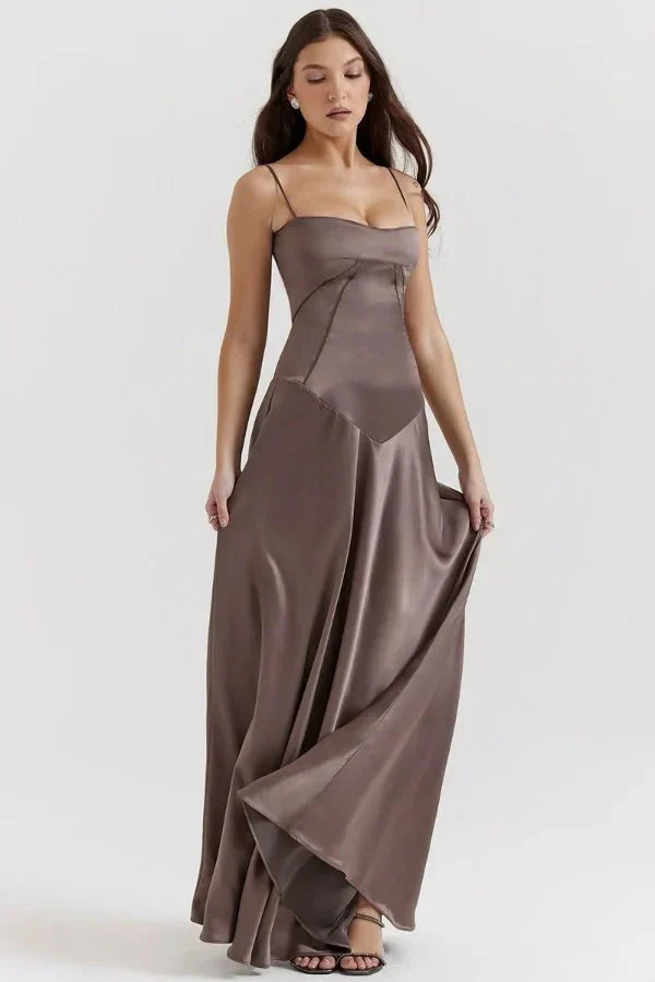 Satin-Maxikleid für Damen | Korsett-Rücken mit Schnürung
