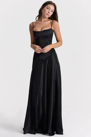 Satin-Maxikleid für Damen | Korsett-Rücken mit Schnürung