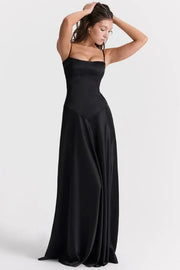Satin-Maxikleid für Damen | Korsett-Rücken mit Schnürung
