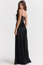 Satin-Maxikleid für Damen | Korsett-Rücken mit Schnürung
