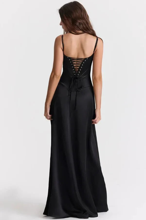 Satin-Maxikleid für Damen | Korsett-Rücken mit Schnürung