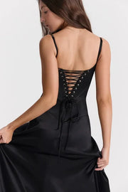 Satin-Maxikleid für Damen | Korsett-Rücken mit Schnürung