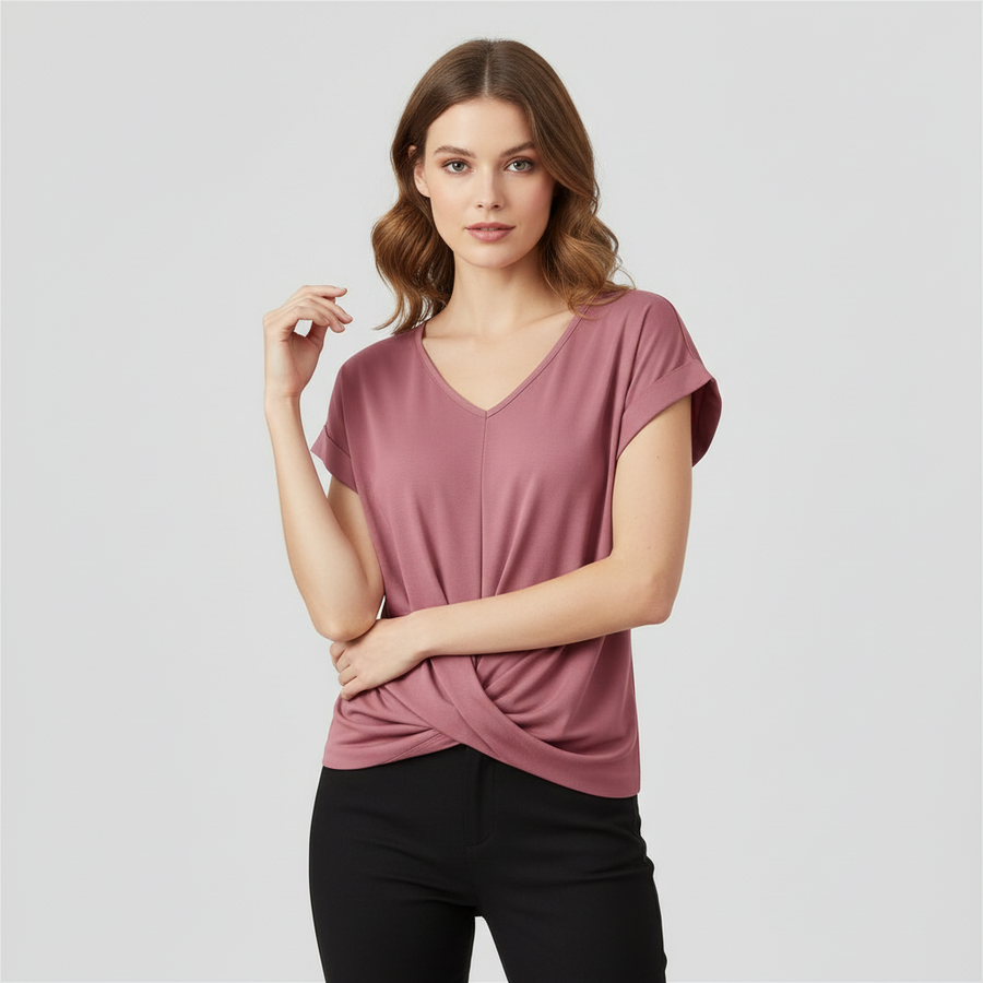 Top alla moda a manica corta donna | Maglia con scollo a V