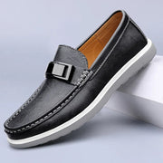 Mokassin Herren | Eleganter Leder-Slipper mit Metallschnalle & Plateausohle