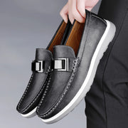 Mokassin Herren | Eleganter Leder-Slipper mit Metallschnalle & Plateausohle