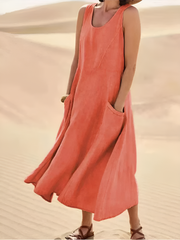 Elina | Damen Leinen Maxikleid mit Taschen